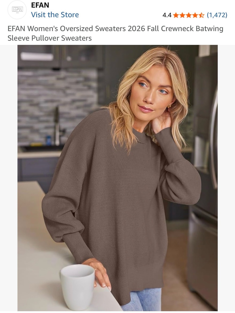 Women's Oversized Brown Efan Crewneck Sweater drop shoulders XL - Picture 5 of 7